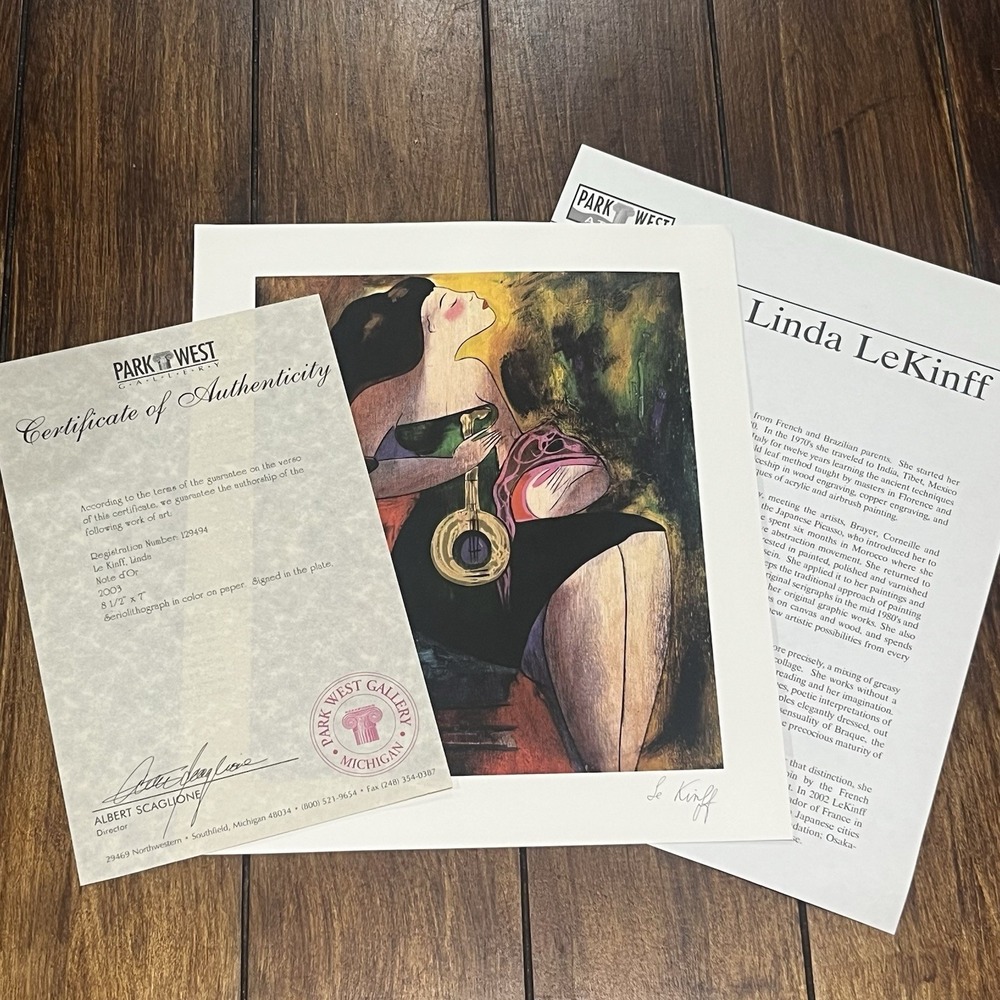 Linda Le Kinff Signed Serigraph Print "Note D'Or"  (Golden Note) 2003 With COA - Picture 2 of 11